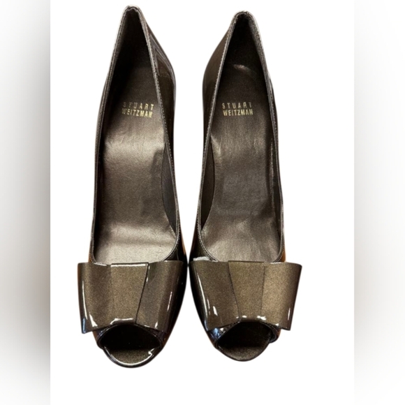 Stuart Weitzman NWT Bowright Rock Quasar Leather Metallic Grey Size 8M - Picture 6 of 10